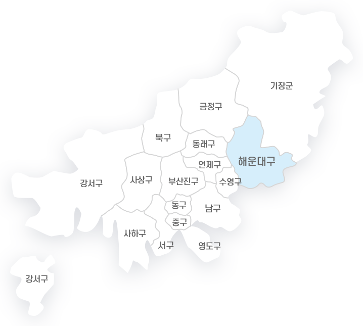 금정구, 기장군, 해운대구, 북구, 동래구, 연제구, 수영구, 부산진구, 강서구, 사상구, 동구, 남구, 중구, 사하구, 서구, 영도구