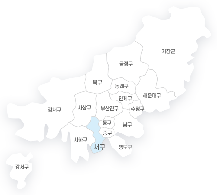 금정구, 기장군, 해운대구, 북구, 동래구, 연제구, 수영구, 부산진구, 강서구, 사상구, 동구, 남구, 중구, 사하구, 서구, 영도구